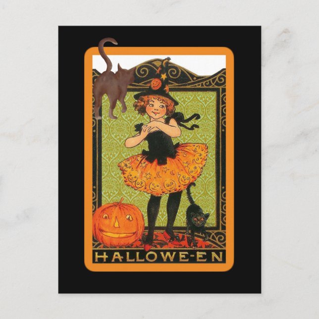 Cartão Postal Cartaz de Gato Preto para Menina (Frente)