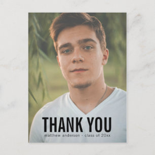 Cartão Postal Cartaz de Graduação de Texto Preto Obrigado