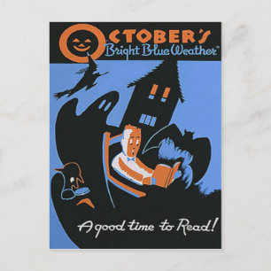 Cartão Postal Cartaz de Halloween da Biblioteca de Leitura de Ou