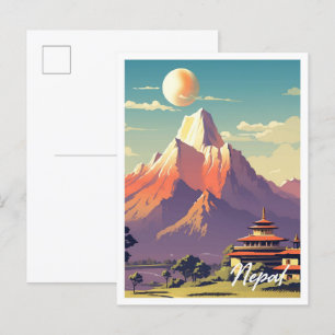Cartão Postal Cartaz de ilustração da Viagens vintage no Nepal
