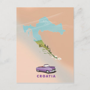 Cartão Postal Cartaz de impressão ilustrado do mapa da Croácia.