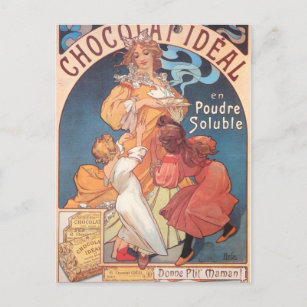 Cartão Postal Cartaz de Lady Vintage, Mulher de Chocolate Quente
