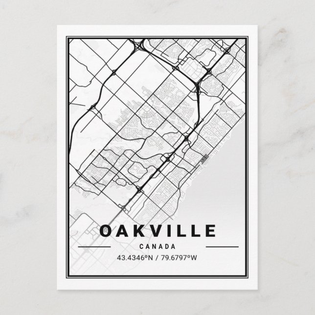 Cartão Postal Cartaz de Mapa da Cidade de Oakville Ontario Canad (Frente)