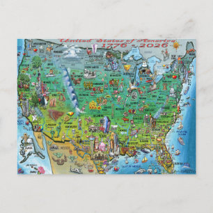 Cartão Postal Cartaz de Mapa Divertido dos Estados Unidos da Amé