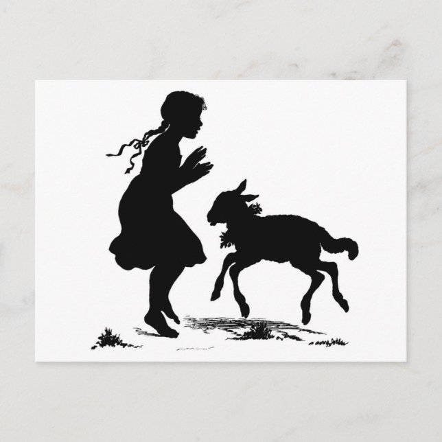 Cartão Postal Cartaz de moça e cordeiro (Frente)