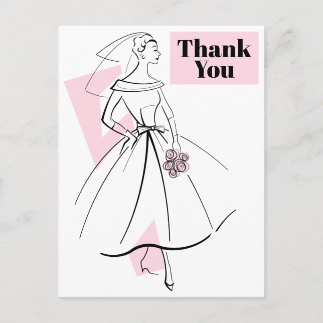 Cartão Postal Cartaz de Moda Rosa Obrigado (Frente)