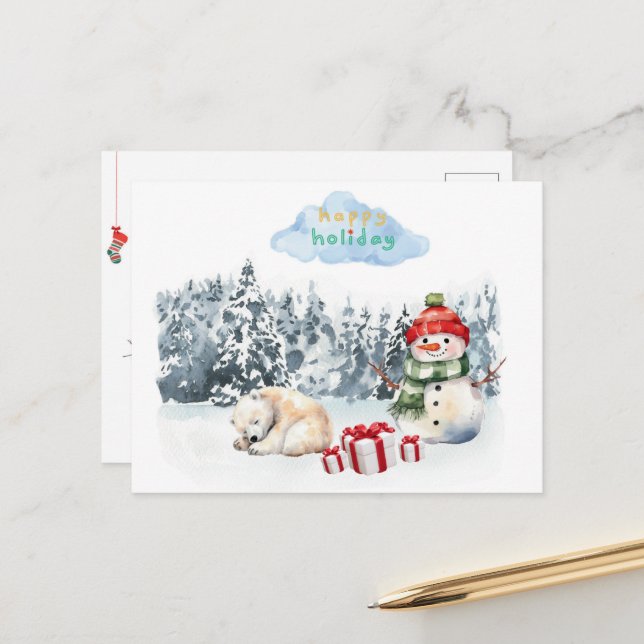 Cartão Postal Cartaz de natal bonitinho para crianças com neve (Frente/Verso In Situ)