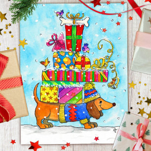 Cartão Postal Cartaz de Natal Dachshund por Nicole Janes