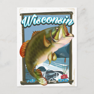 Cartão Postal cartaz de pesca do estado de Wisconsin