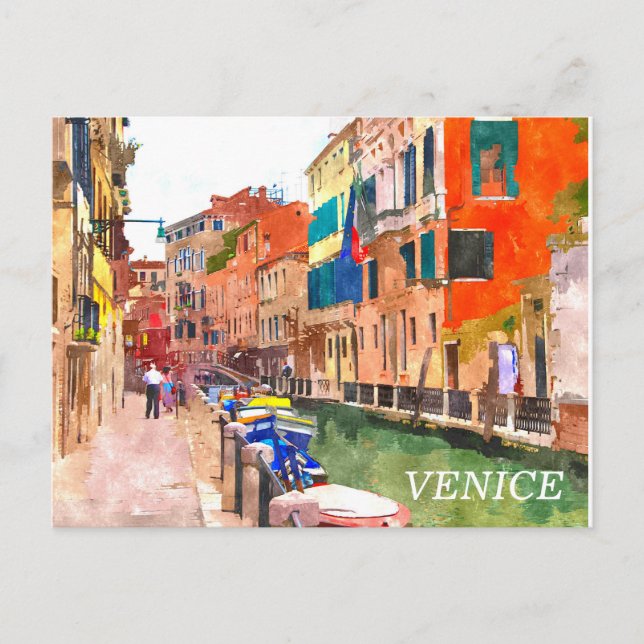 Cartão Postal Cartaz de pintura por aquarela de Veneza (Frente)