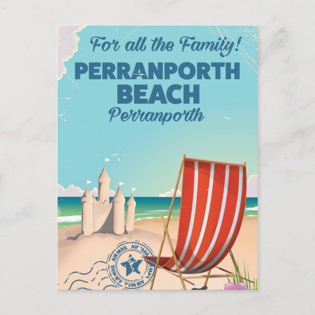 Cartão Postal cartaz de praia antiga de Perranporth (Frente)