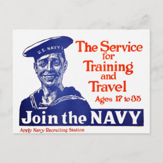 Cartão Postal Cartaz de Recrutamento da Marinha dos EUA Vintage