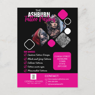 Cartão Postal Cartaz de Salão de Tatuagem - Preto e Rosa Persona