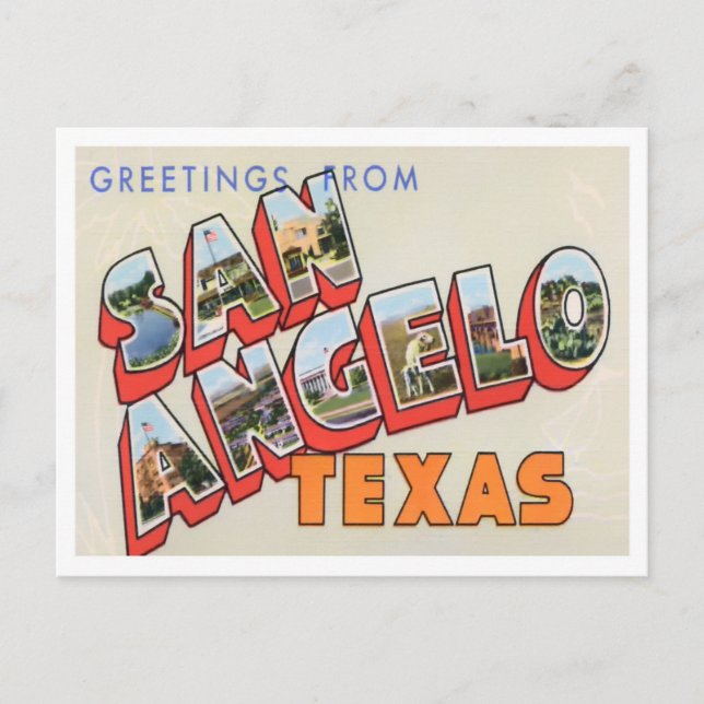 Cartão Postal Cartaz de San Angelo, Texas Vintage. (Frente)