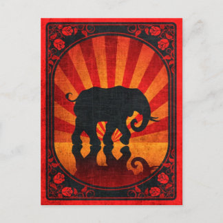 Cartão Postal Cartaz de Silhueta de Elefante Vermelho Antigo