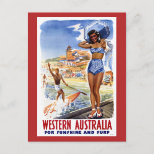 Cartão Postal Cartaz de Viagem Antigo da Austrália Restaurado