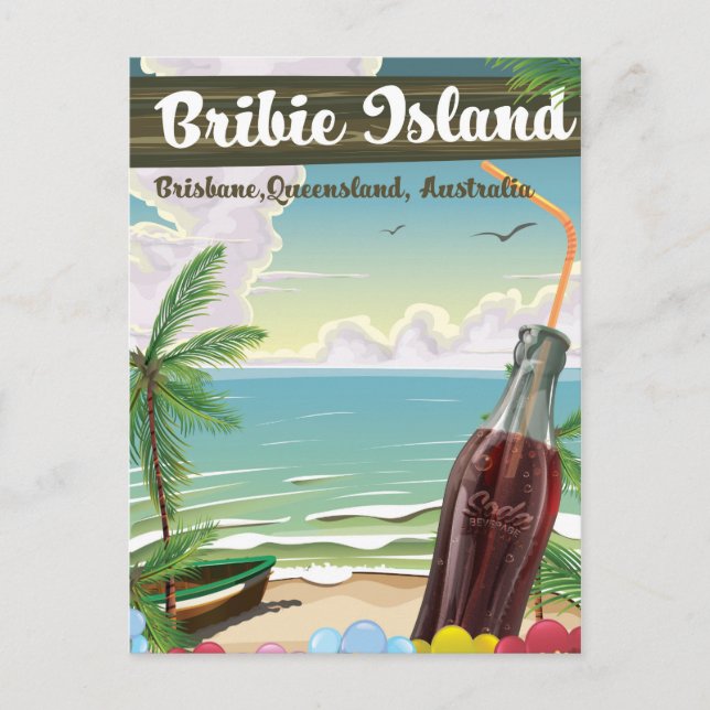 Cartão Postal Cartaz de viagem antigo da Ilha Bribie Austrália (Frente)