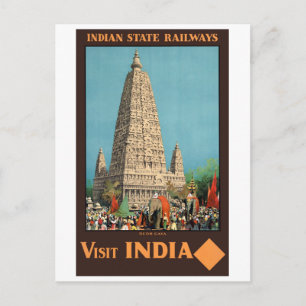 Cartão Postal Cartaz de Viagem Antigo da Índia Ferrovias Restaur