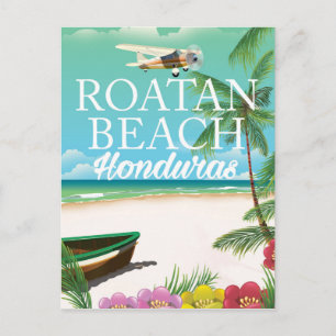 Cartão Postal cartaz de viagem antigo da Praia de Rotan Honduras