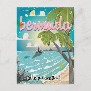 Cartão Postal Cartaz de viagem antigo das Bermudas em cartoon