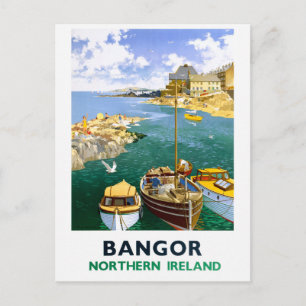 Cartão Postal Cartaz de Viagem Antigo de Bangor Irlanda Restaura