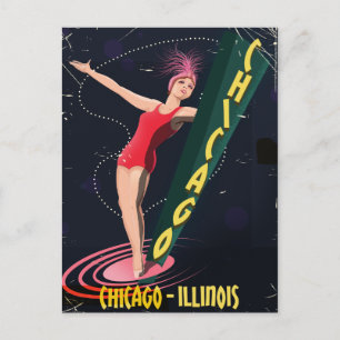 Cartão Postal Cartaz de viagem antigo de Chicago Illinois