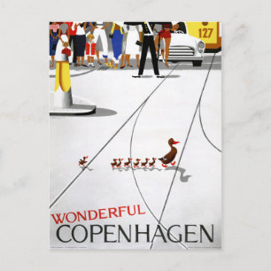 Cartão Postal Cartaz de Viagem Antigo de Copenhague Restaurado