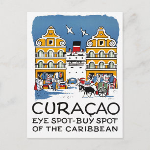 Cartão Postal Cartaz de Viagem Antigo de Curaçao Restaurado