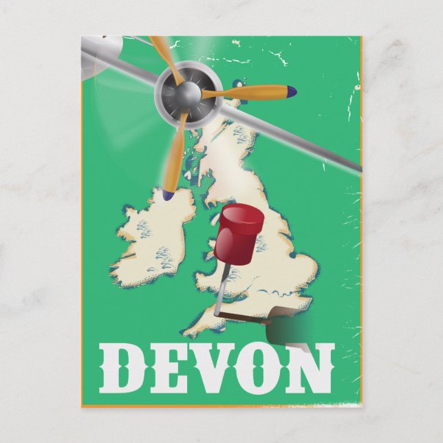Cartão Postal cartaz de viagem antigo de Devon (Frente)