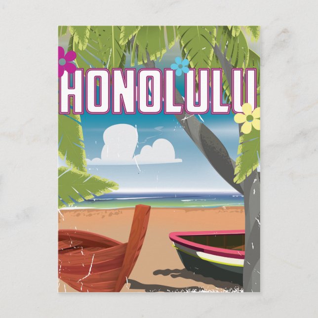 Cartão Postal Cartaz de viagem antigo de Honolulu, Havaí, EUA. (Frente)