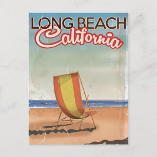 Cartão Postal Cartaz de viagem antigo de Long Beach Califórnia