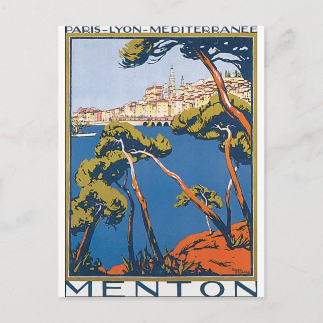Cartão Postal Cartaz de Viagem Antigo de Menton (Frente)