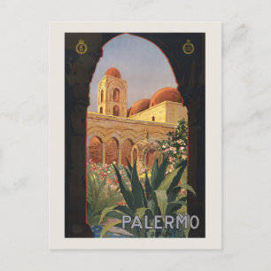Cartão Postal Cartaz de Viagem Antigo de Palermo Sicilia anos 19