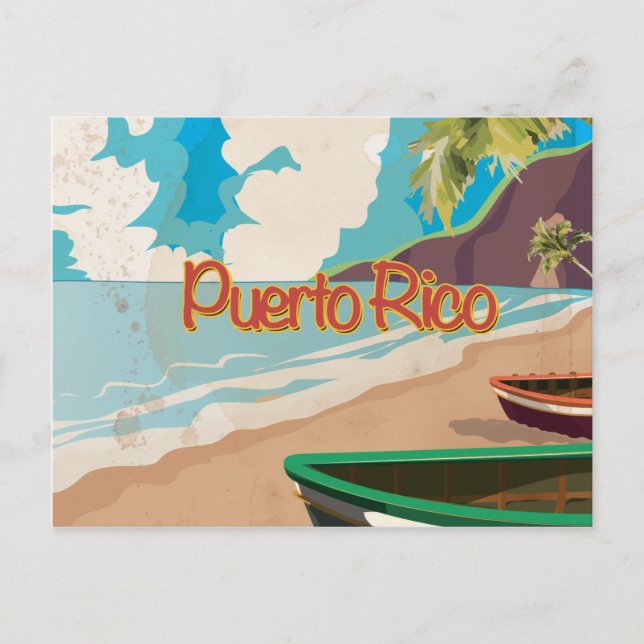 Cartão Postal Cartaz de Viagem Antigo de Porto Rico (Frente)