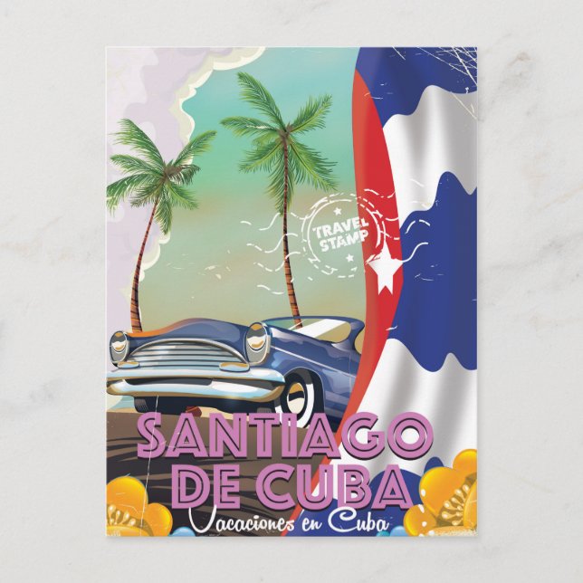 Cartão Postal Cartaz de viagem antigo de Santiago de Cuba (Frente)