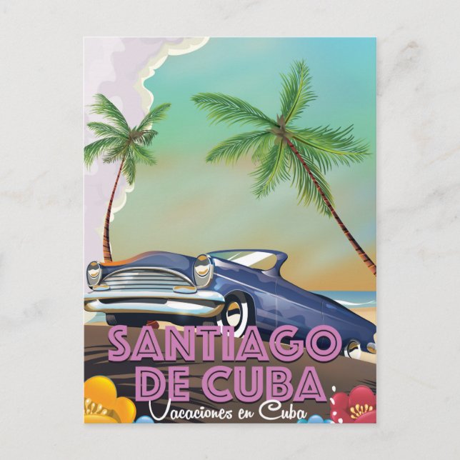 Cartão Postal Cartaz de viagem antigo de Santiago de Cuba (Frente)