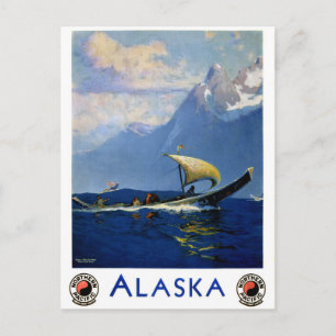 Cartão Postal Cartaz de Viagem Antigo do Alasca Restaurado