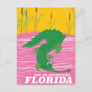 Cartão Postal Cartaz de viagem antigo do jacaré da Flórida