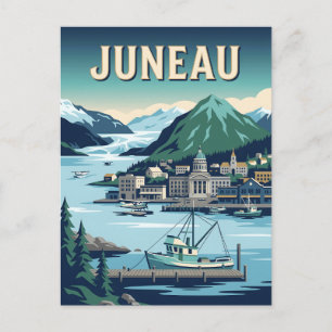 Cartão Postal Cartaz de Viagem Antigo do Porto Glacial de Juneau