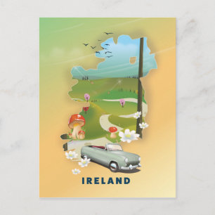 Cartão Postal cartaz de viagem antigo mapa da Irlanda