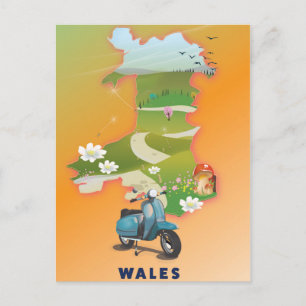 Cartão Postal cartaz de viagem antigo mapa de Gales