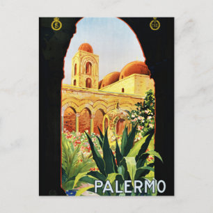 Cartão Postal Cartaz de Viagem Antigo Palermo Sicilia Restaurado