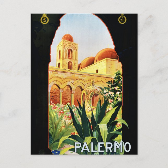 Cartão Postal Cartaz de Viagem Antigo Palermo Sicilia Restaurado (Frente)