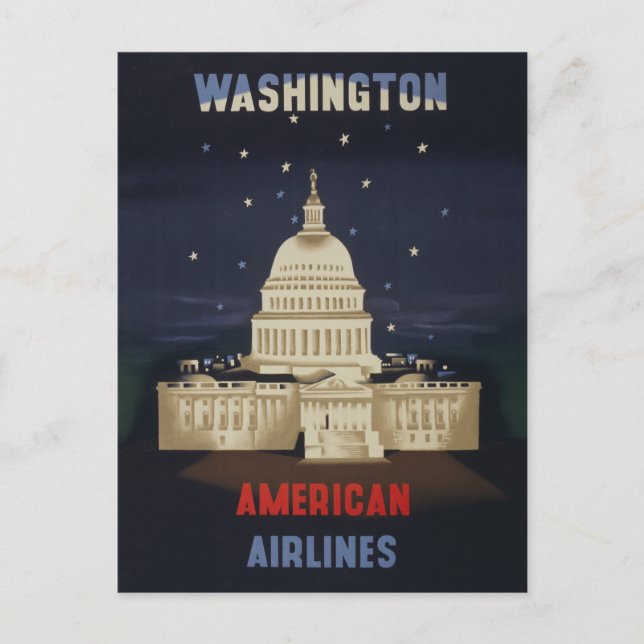 Cartão Postal Cartaz de Viagem Antigo para a American Airlines (Frente)