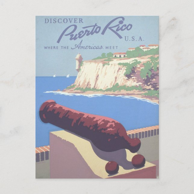 Cartão Postal Cartaz de Viagem Antigo Promovendo Porto Rico (Frente)