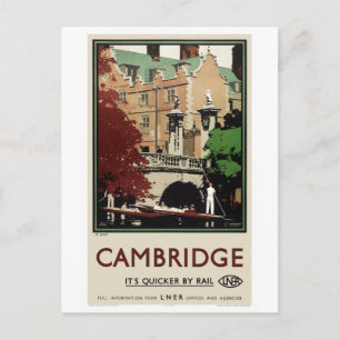 Cartão Postal Cartaz de Viagem Antigo Restaurado de Cambridge In