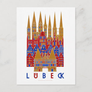Cartão Postal Cartaz de Viagem Antigo Restaurado de Lübeck Alema