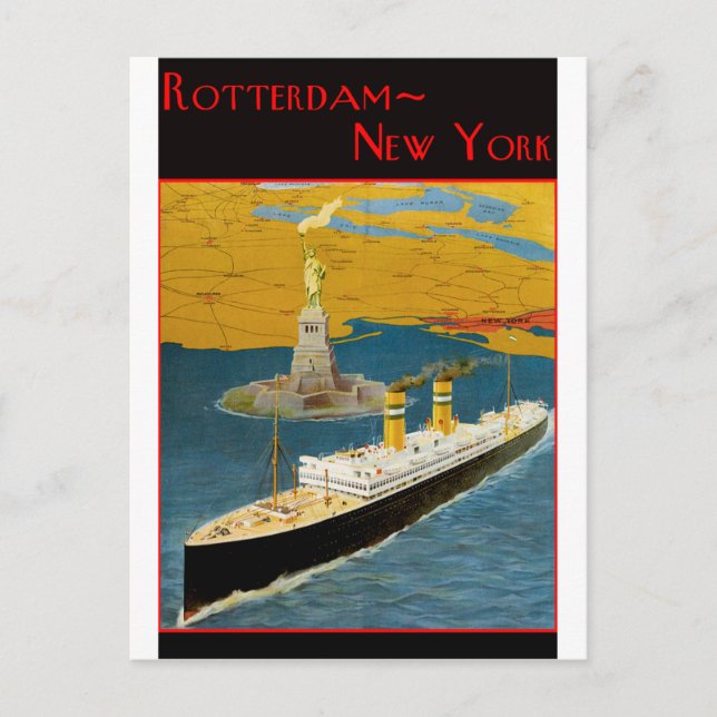 Cartão Postal Cartaz de Viagem Antigo: Rotterdã - Nova York (Frente)