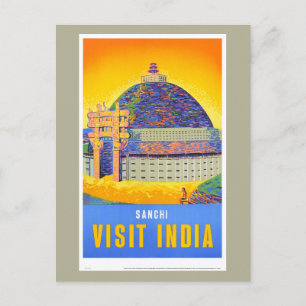 Cartão Postal Cartaz de Viagem Antigo Sanchi Visite a Índia