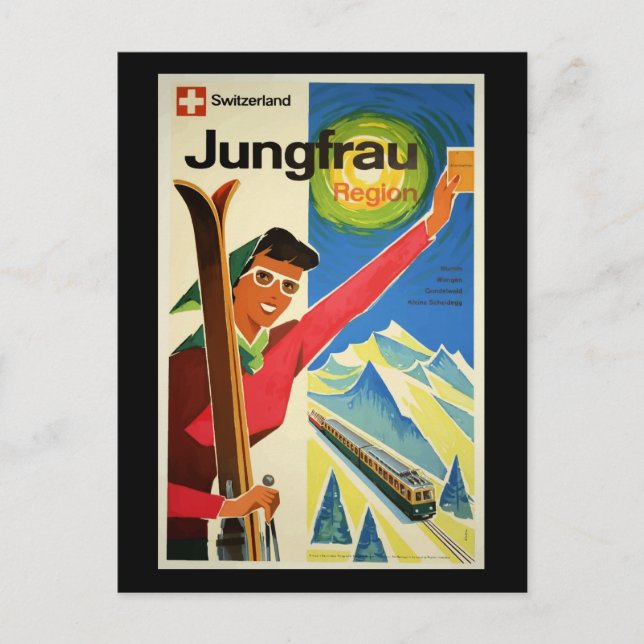 Cartão Postal Cartaz de Viagem Antigo, Suíça, Jungfrau, (Frente)